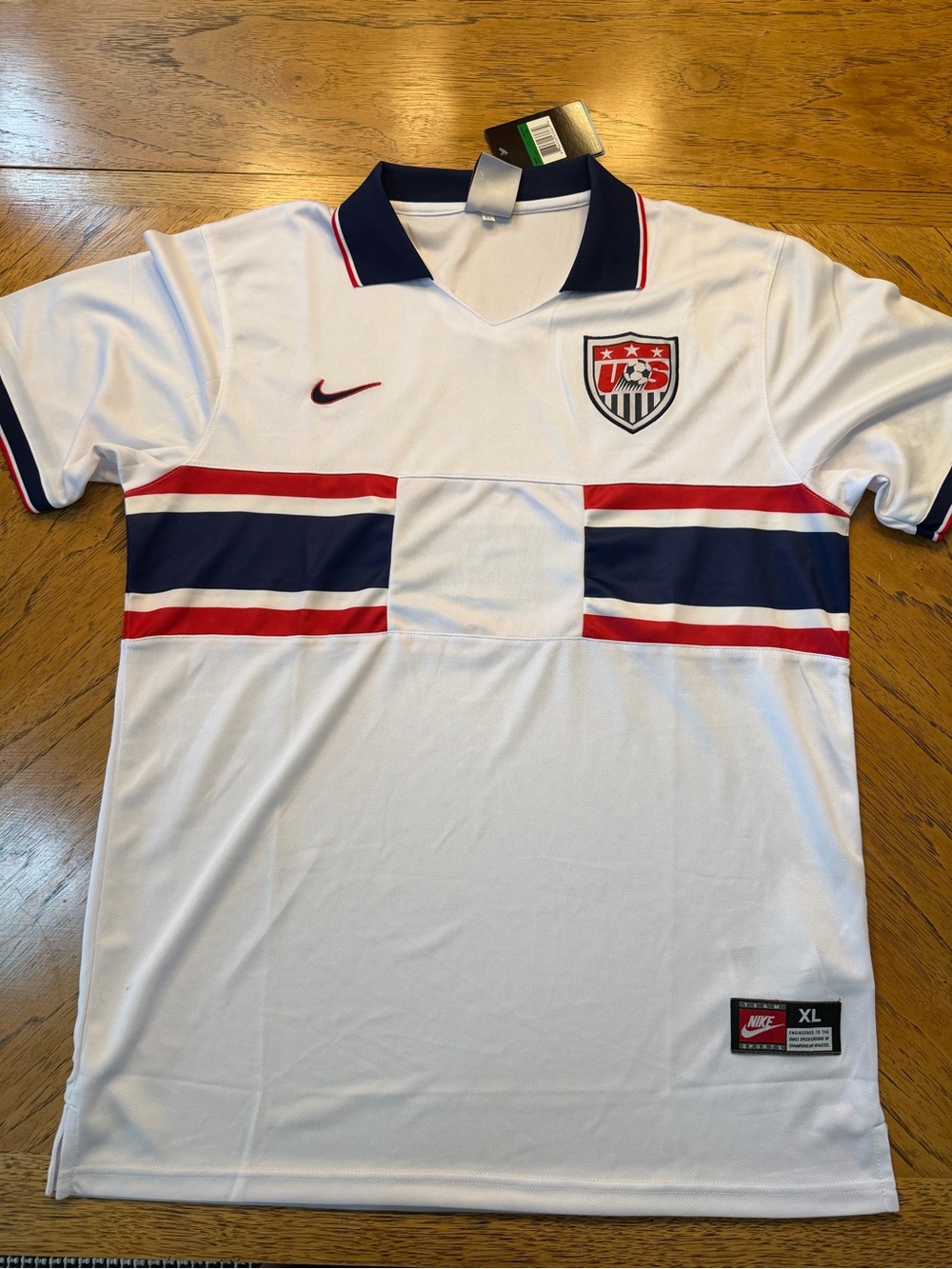 Nike USA White Soccer Jersey with Red & Navy Stripes - 1995 USA Jersey retro kit